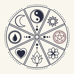 minimal tattoo icons yin yang mandala and lotus clipart set.svg