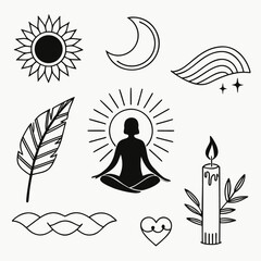 simple black line icons lotus position figure clipart set.svg