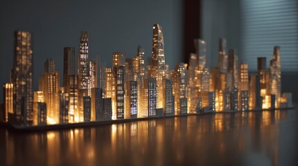 Obraz premium Illuminated city skyline model