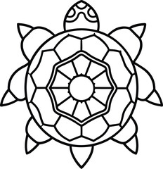 Turtle Shell Decorated with Mandala Line Art Illustration