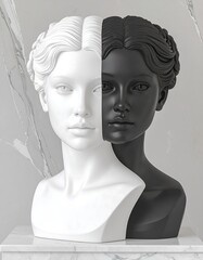 Dual-toned female bust, half white, half black