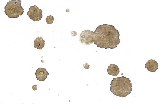 Brown stains on a transparent background, ideal for overlays, textures, and artistic design projects.