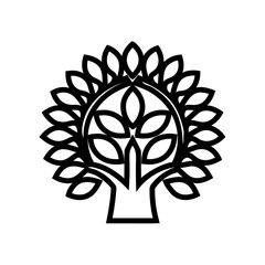 A minimalist line icon of a majestic oak tree symbolizing strength, endurance, and wisdom.