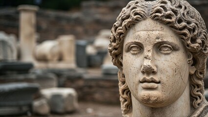 Ancient Greek Statue in Archaeological Site