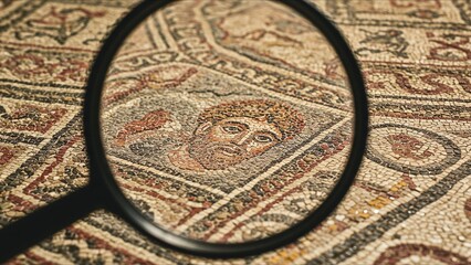Ancient Mosaic Art with Magnifying Glass