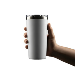 Hand Holding Pink Tumbler Isolated on Transparent Background
