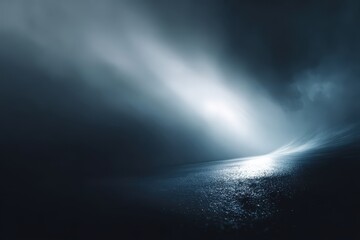 Dark ocean wave illuminated by soft light, creating a dramatic atmosphere with reflections on the water surface, showcasing the beauty of nature's power and tranquility