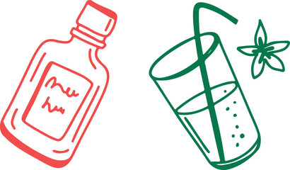 Wine. Winemaking Serving A glass and wine. People drink wine. Pleasure from life. Line art	