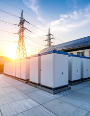Fototapeta premium Outdoor Electrical Infrastructure with Transmission Towers & Panels