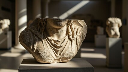 Ancient Sculpture in Sunlit Museum