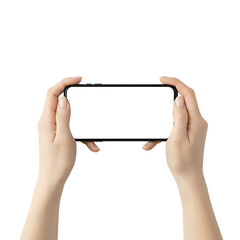 Hand Holding Smartphone with Blank Screen Isolated on Transparent Background
