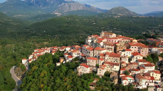  Italy tourism. Most beautiful villages of Molise region  - Colli a Volturno, scenic hilltop borgo. Aerial drone 4k hd footage.

