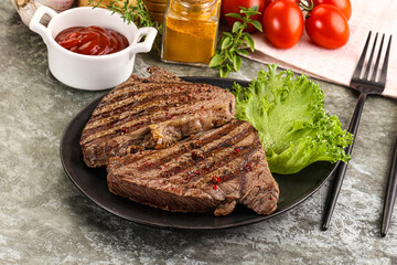 Delicus grilled beef steak with sauce