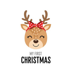 Fototapeta premium Cute reindeer with red polka dot bow isolated on transparent background for christmas