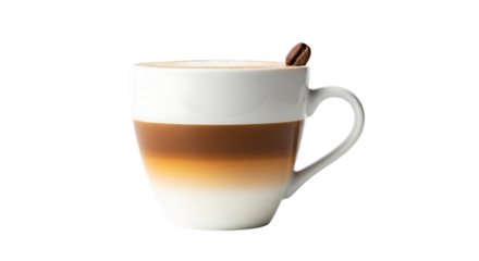 A delicious cup of coffee with a coffee bean on top, isolated on transparent background