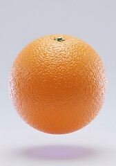 Fresh orange fruit floating isolated on a light background with shadow