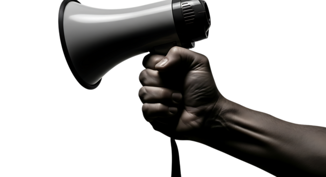 Hand holding a megaphone communication concept transparent background