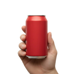hand holding red can bottle isolated on transparent background