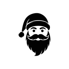 Santa Claus face with hat, beard and mustache in black and white.