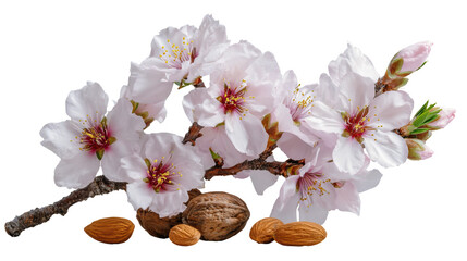 Almond Tree Levitating with Light Pink-White Flower Bouquet on Transparent Background