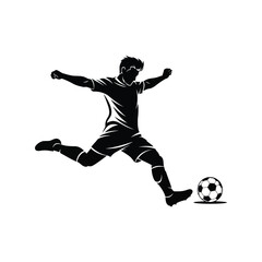 Silhouette soccer player kicking ball dynamic action shot sport competition graphic vector