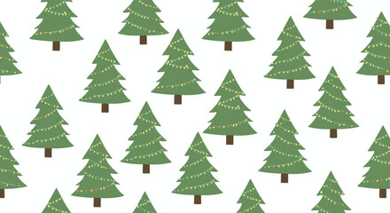 Obraz premium A festive pattern of evergreen trees adorned with twinkling lights.
