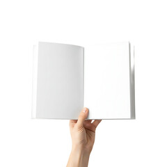 hand holding blank paper book Isolated on Transparent Background