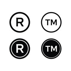 Registered trademark symbol and tm symbol set for brand protection and legal rights vector