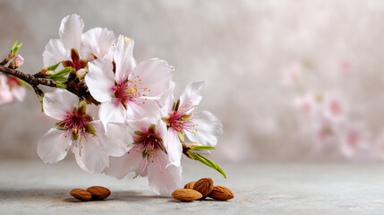 Almond Tree Levitating with Light Pink-White Flower Bouquet on Transparent Background