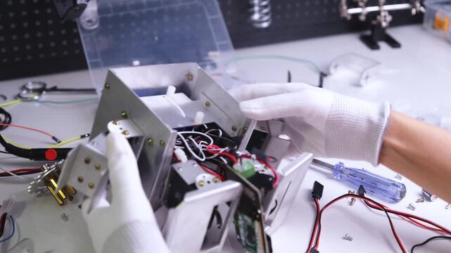 Repair the robot on the workbench