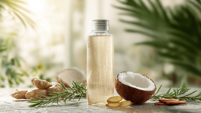 Natural beauty elixir with coconut, ginger and rosemary