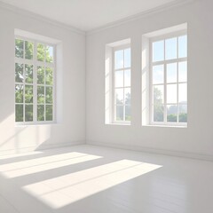 Fototapeta premium Empty bright room with large windows
