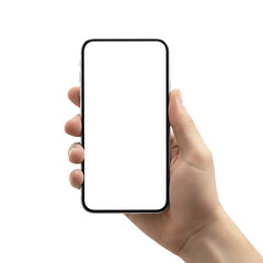 hand holding smartphone isolated on transparent background