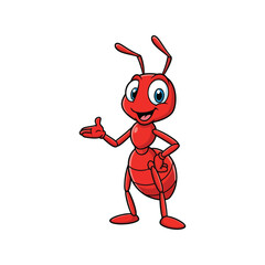 Cute cartoon ant character presenting friendly mascot illustration vector