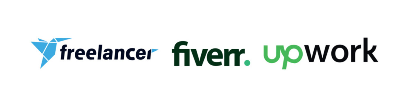 Fiverr Upwork Freelancer brand logos set, horizontal icon collection for freelance marketplace UI, presentation, marketing
