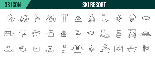 Ski resort collection, editable and resizable vector icon templates.