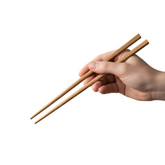 Hand Holding chopsticks isolated on transparent background