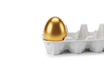 Golden Egg in Carton Isolated on White Background