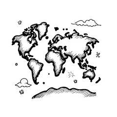 Whimsical world map with hand drawn style showcasing geography education and global travel © Gunawan