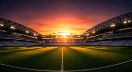 Stadium at Sunset: Empty Seats, Golden Field, Dramatic Sky