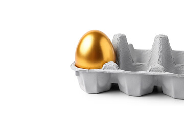 Golden Egg in Carton Isolated on White Background