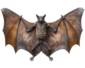Dark fantasy vampire bat creature with spooky wings spread. This nocturnal animal illustration perfect horror element for halloween designs, showing menacing expression