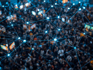 Network connection data crowd mapping glow blue lines web