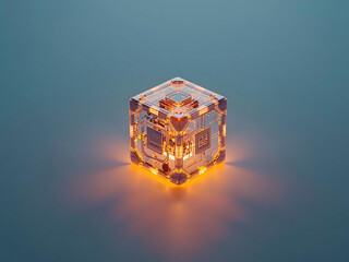 Glowing cube futuristic device edge AI circuit design evokes wonder