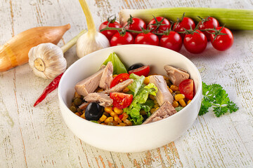 Dietary salad with canned tuna and corn
