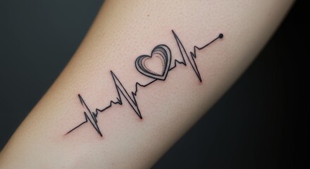 Tattoo design featuring heartbeat line and heart symbol on arm