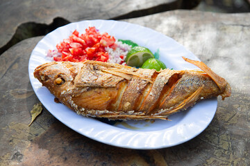 Fried fish at a restaurant in El Cuyo, a fishing village on Mexico's Yucatan Peninsula.