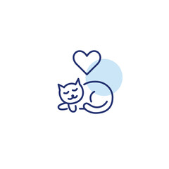 Sleeping cat and heart. Pet love and care. Pixel perfect, editable stroke vector icon