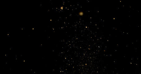 Detailed wave of airborne clay dust swirling in chaotic motion, captured in freeze  motion. Dramatic natural explosion of earthy particles on black background.