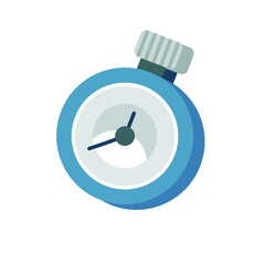 Blue Stopwatch Illustration with White Dial and Metallic Crown on Transparent Background
